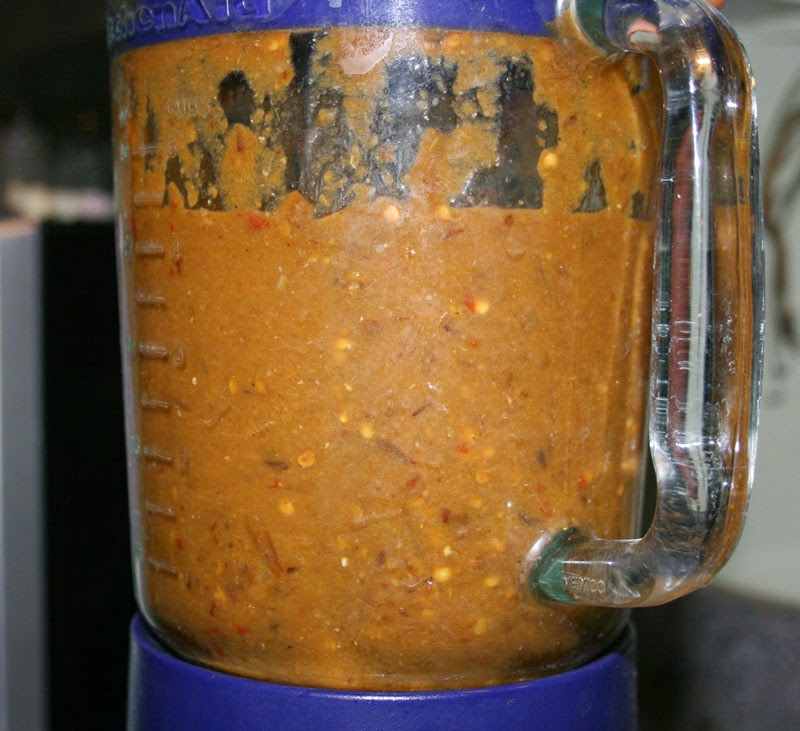 homemade pepper sauce in the blender
